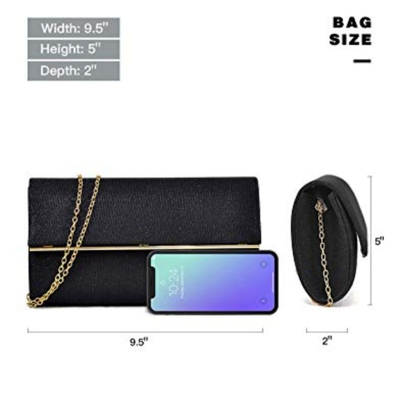 Black and Gold Glitter Handbag Clutch Purse - Picture 7 of 7